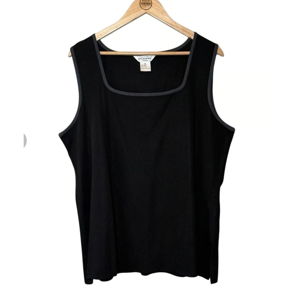 Misook Classic Sleeveless Knit Tank Top, Square Neckline Black, Size 1X - Picture 2 of 6